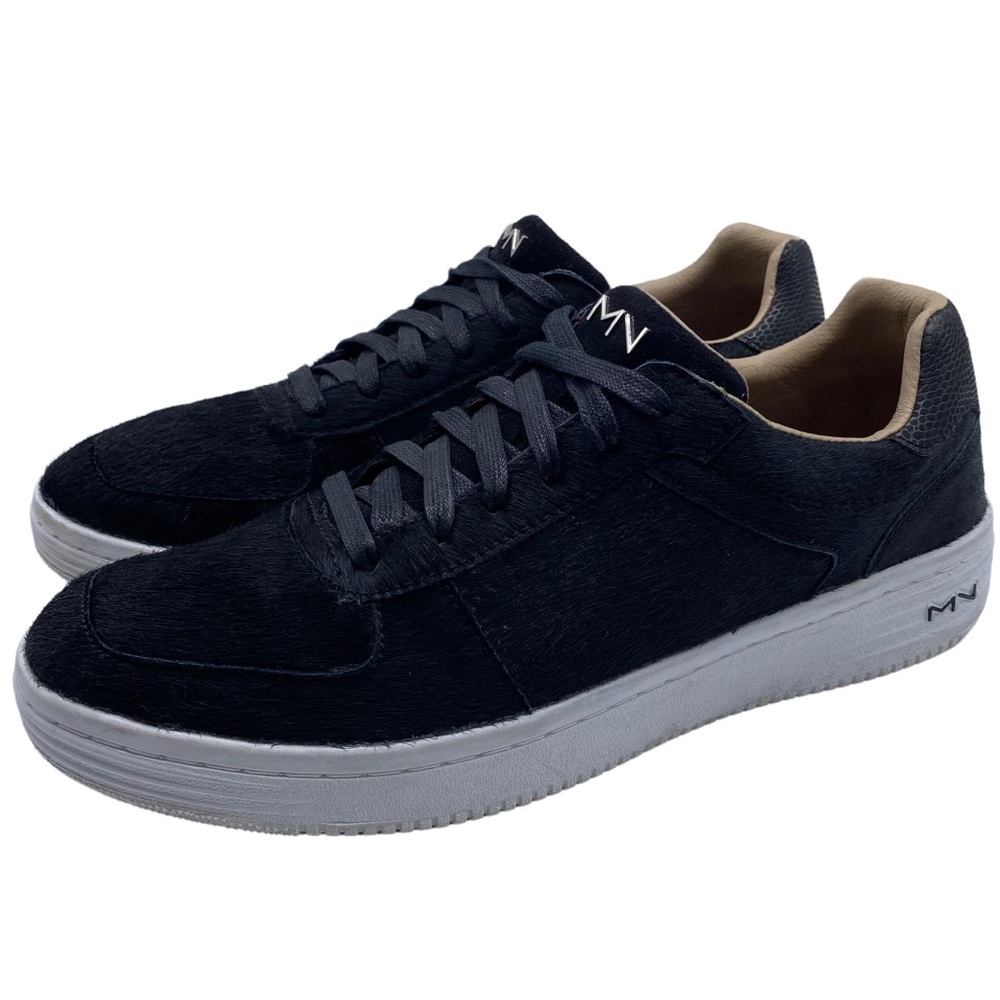 Mark Nason Black Leather & Calf Hair Lace Up Low Top Sneakers 222045 Size 9